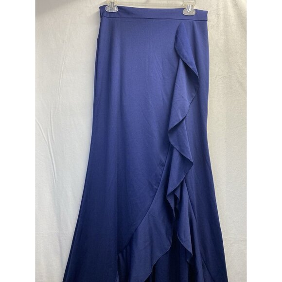 WOOSEA High Neck Split Ruffle Bodycon Cocktail Long Dress Women Small Navy New - Picture 13 of 16